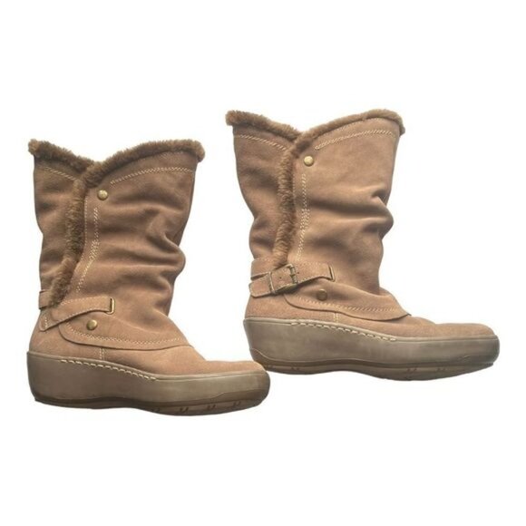 Naturalizer suede tan winter boots  rubber sole mid calf wide Size 10 - Picture 2 of 16
